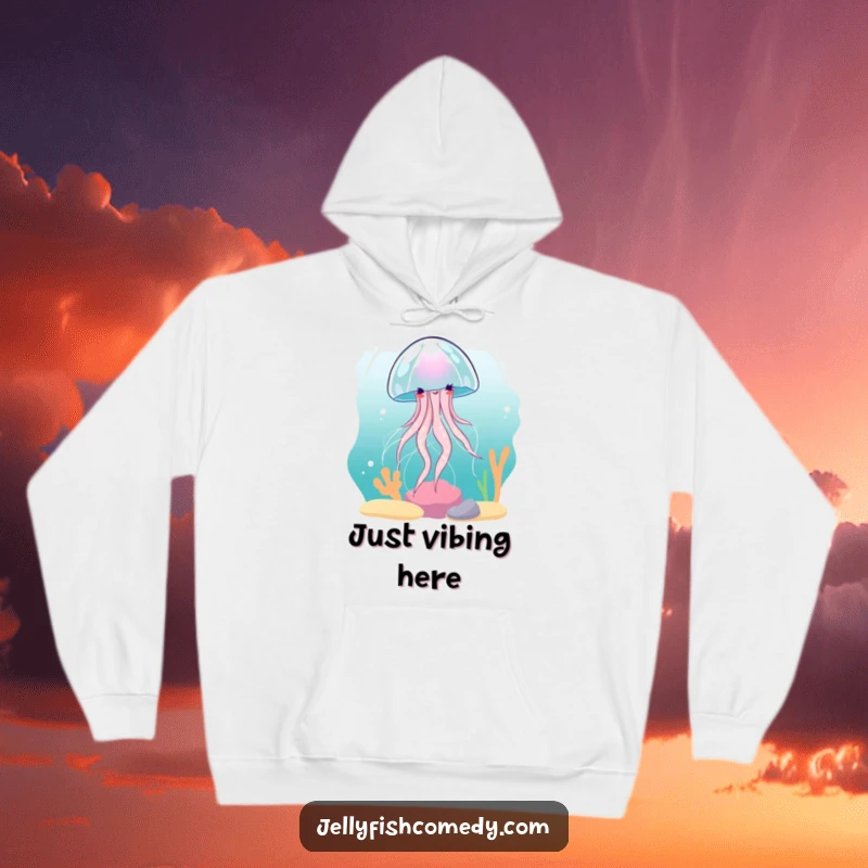 Funny Jellyfish Hoodie: A jellyfish gracefully spins in a current, adding a serene and funny touch to this cozy garment.