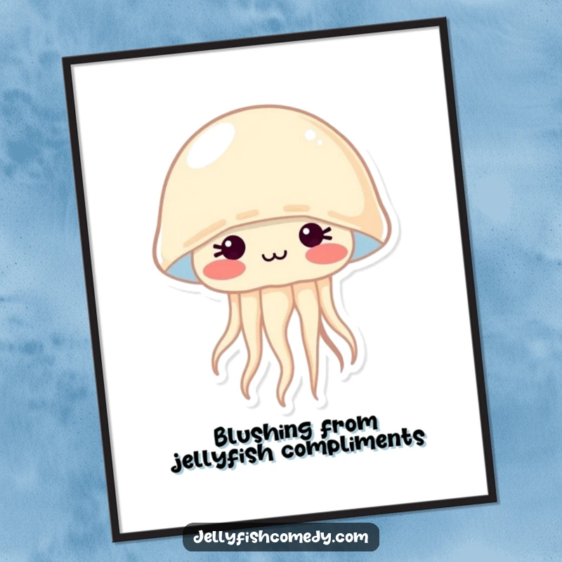 Free Printable Wall Art: A shy jellyfish blushing with rosy cheeks, radiating innocent charm and gentle sweetness.