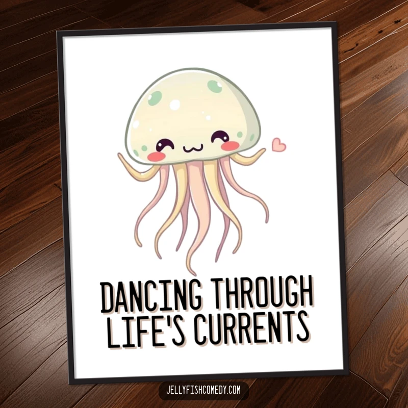 Funny Free Printable Wall Art of a silly jellyfish dancing with glee, its tentacles creating a mesmerizing, rhythmic sway.