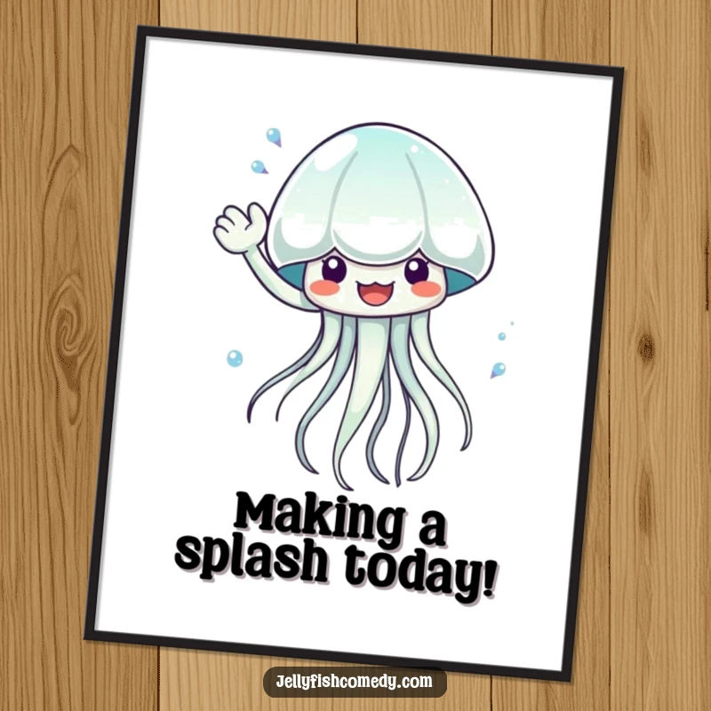 Funny Free Printable Wall Art: a jellyfish energetically waves a stream of shimmering water, creating a lively aquatic scene.