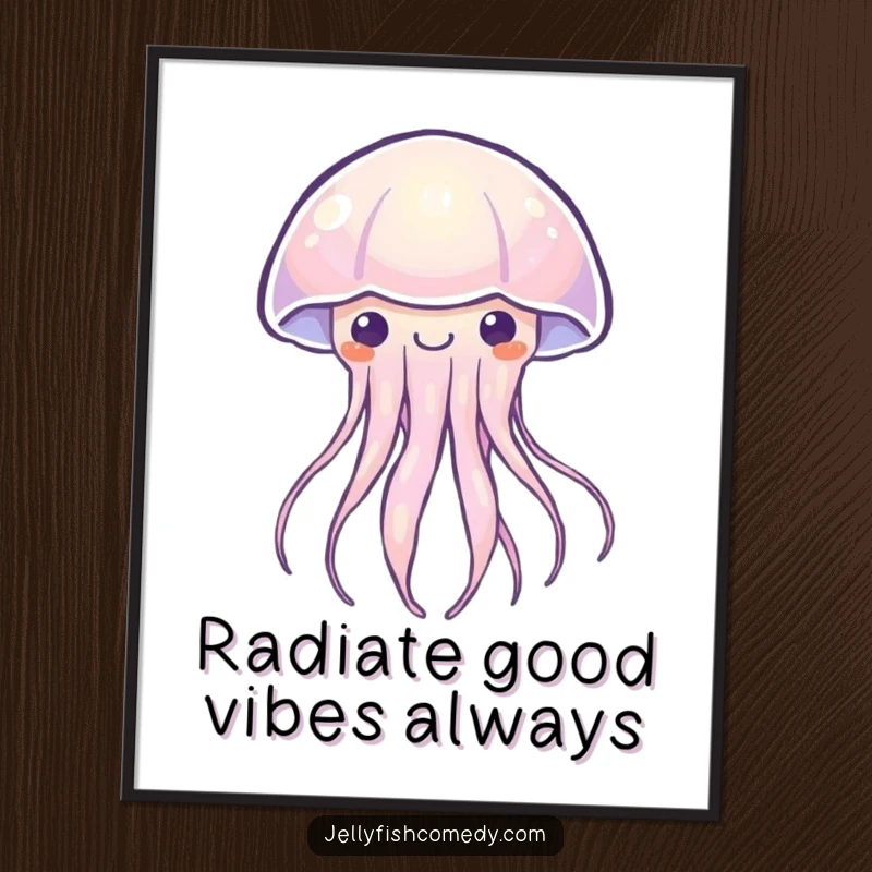 Funny Free Printable Wall Art: A Kawaii jellyfish pulses with soft happy light, creating a peaceful and downloadable glow.