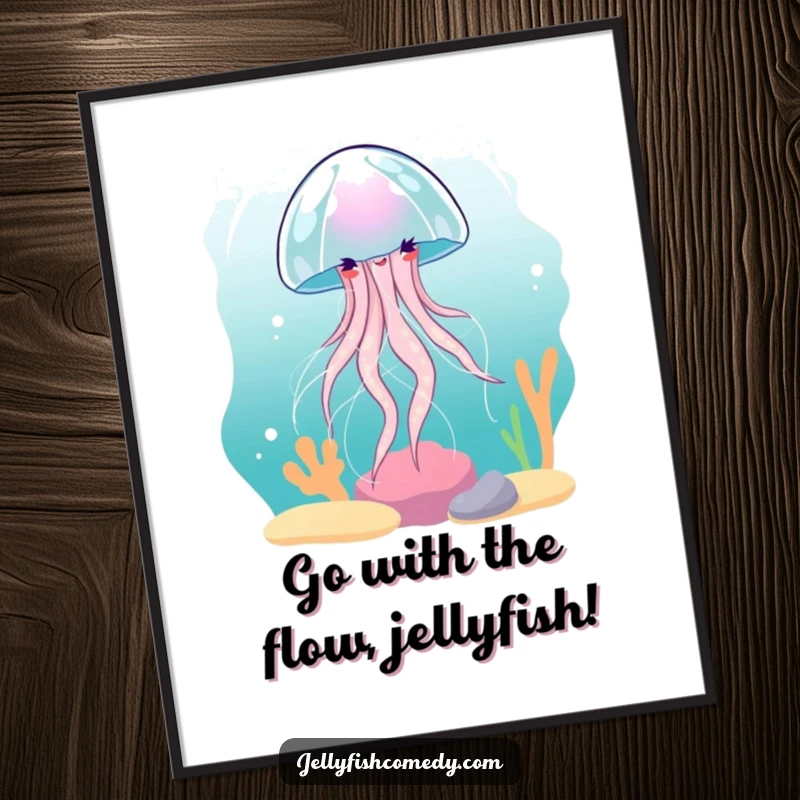 Free Printable Wall Art: Jellyfish spinning gracefully in a gentle current, creating a serene and elegant downloadable art piece.