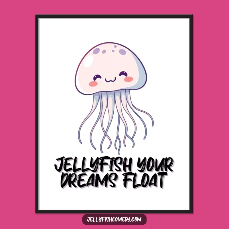 Free Printable Wall Art: Kawaii Jellyfish Floating Up, Funny Downloadable Ocean Decor
