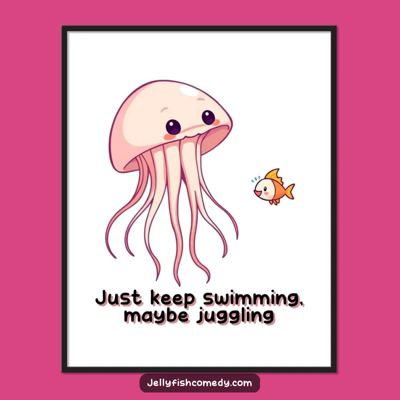 Free Printable Fish-Tossing Jellyfish Wall Art - Funny Under the Sea Downloadable Decor