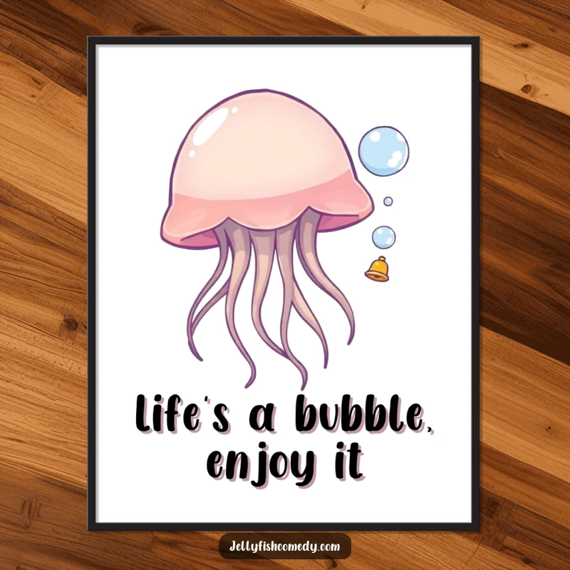 Funny Free Printable Wall Art: An adorable jellyfish joyfully bouncing a small bubble, bringing playful vibes to any room.