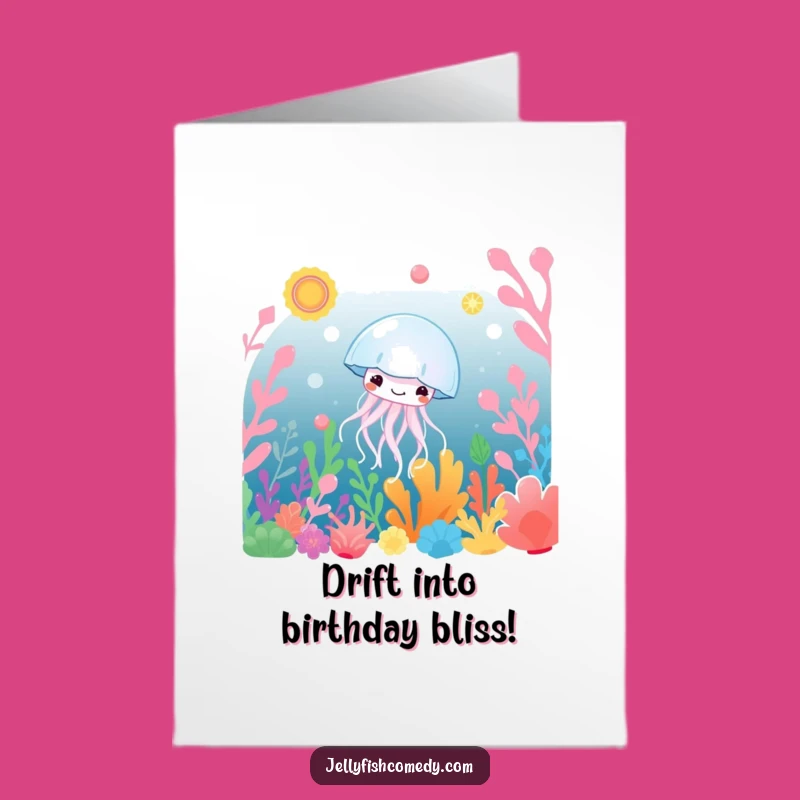 Free Printable Birthday Card: Happy Jellyfish Drifting Underwater Downloadable Gift