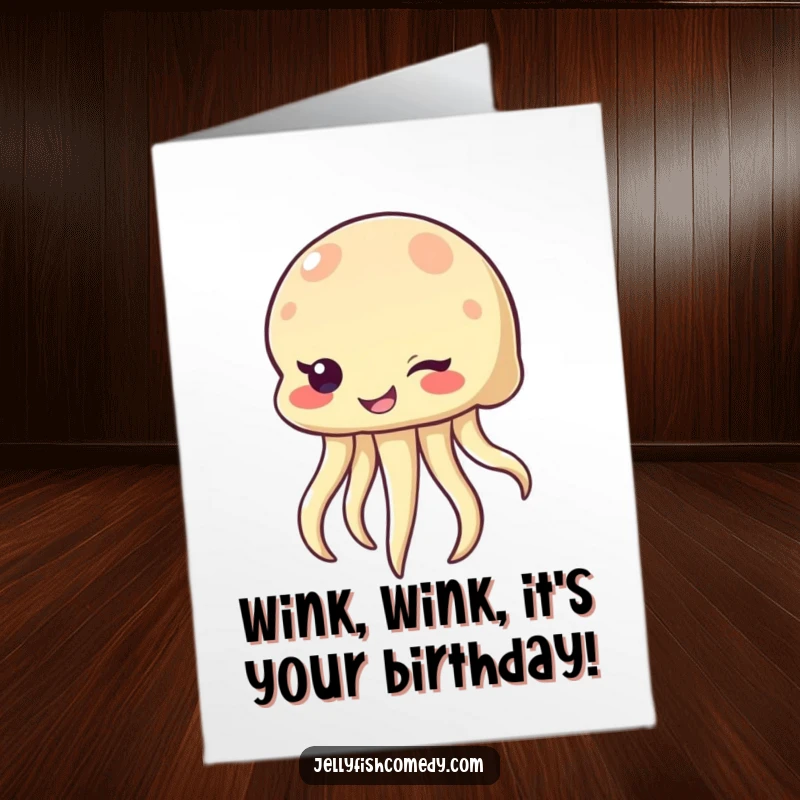Funny Free Printable Birthday Card: A jellyfish winks with a mischievous, bubbly smile, sending a playful birthday greeting.
