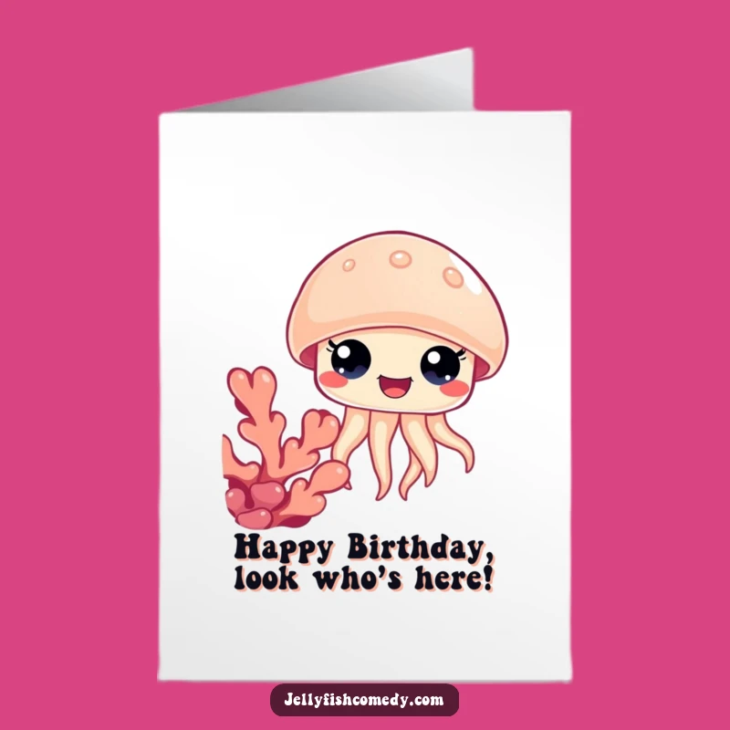 Free Printable Birthday Card: Jellyfish Peeking Coral Surprise DIY Gift for Smiles