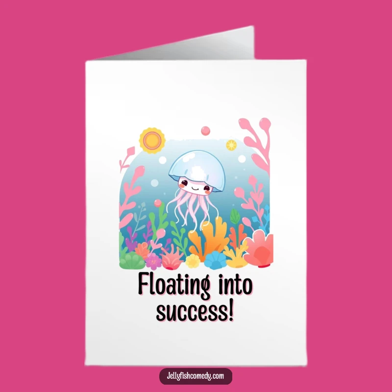 Free Printable Congrats Card: Happy Jellyfish Drifting Underwater Downloadable Gift