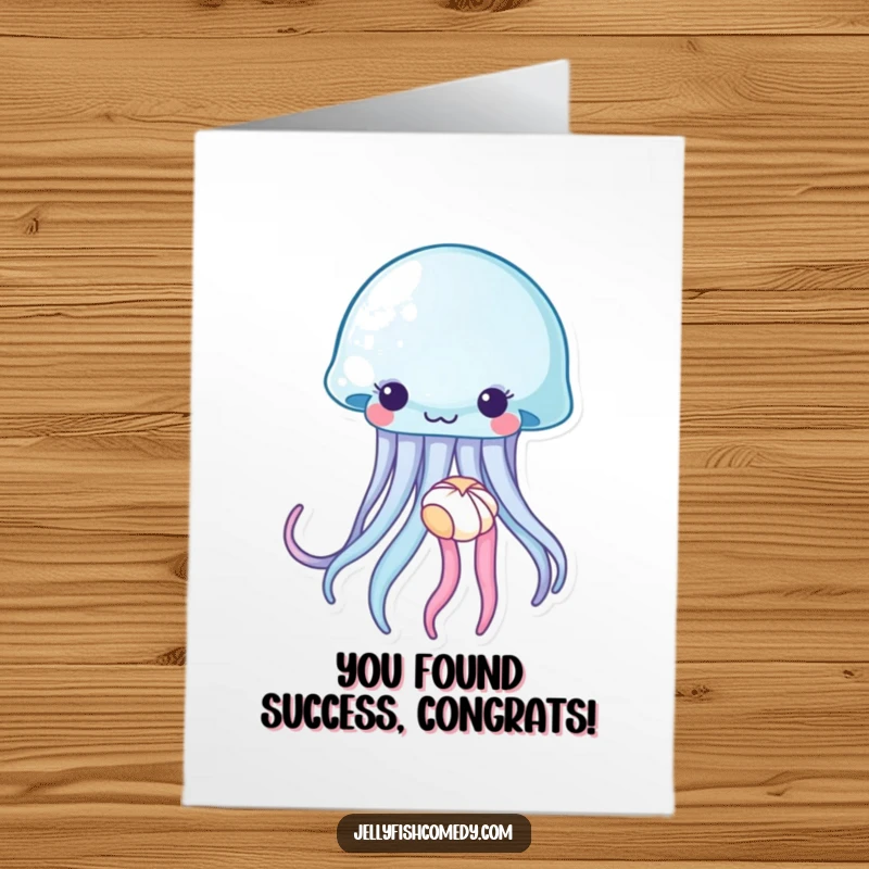 Funny Free Printable Congratulations Card: A jellyfish tenderly holding a small seashell, celebrating a wonderful achievement.