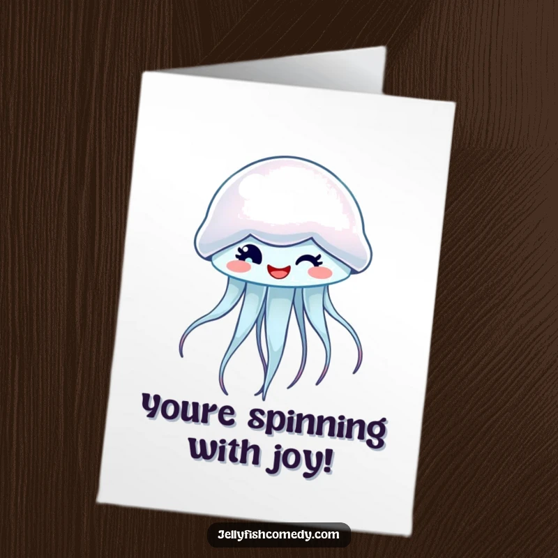 Funny Free Printable Congratulations Card: A jellyfish giving a friendly wink as it spins, ideal for celebrating success.