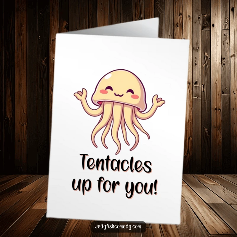 Free Printable Congratulations Card featuring an excited jellyfish waving its tentacles like arms, a cheerful downloadable message for any achievement.