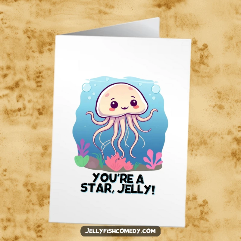 Funny Free Printable Congratulations Card: A jellyfish does a silly dance, tentacles swirling, to celebrate achievements.
