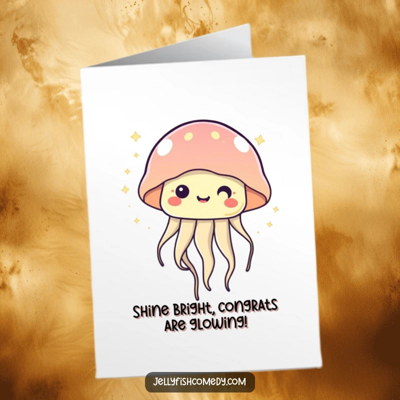 Funny Free Printable Congratulations Card: A happy kawaii jellyfish, twinkling and floating joyfully.