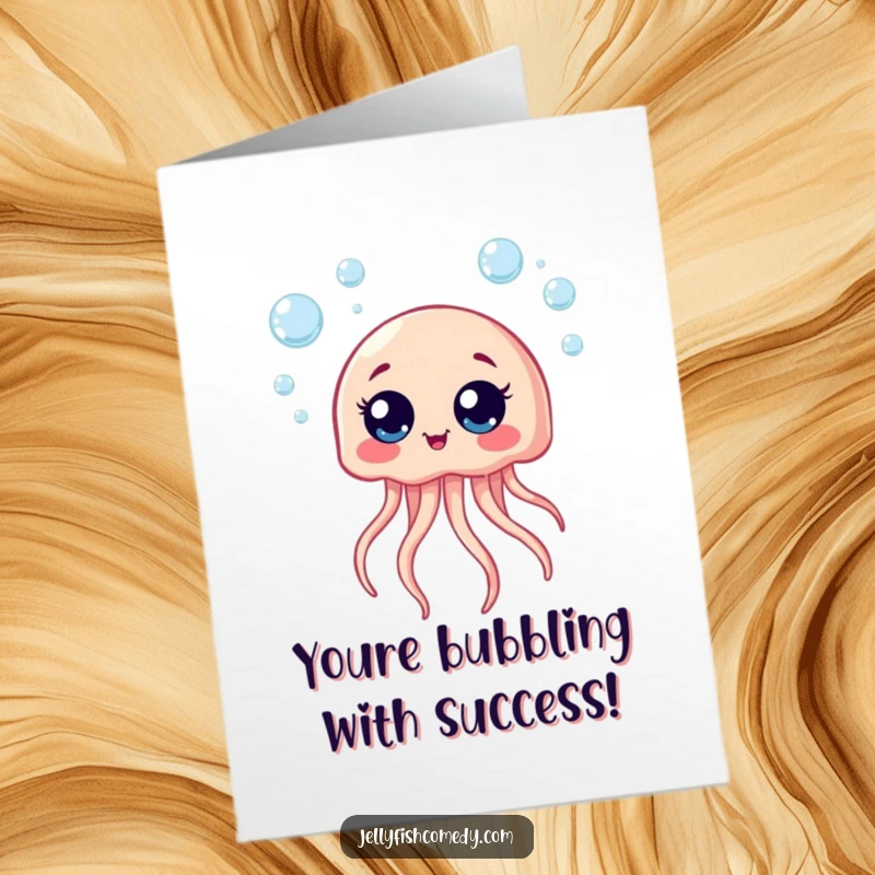 Funny Free Printable Congratulations Card: A giggling jellyfish surrounded by bubbles, ideal for conveying happy well wishes.