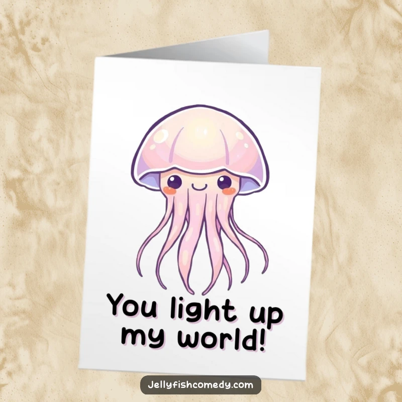 Funny Free Printable Thank You Card: A Kawaii jellyfish pulses with soft happy light, a radiant way to say thank you.