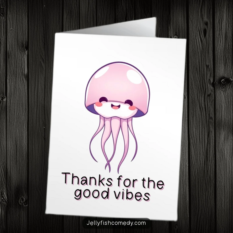 Funny Free Printable Thank You Card featuring a happy, glowing jellyfish, perfect for expressing heartfelt gratitude.
