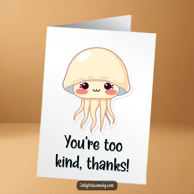 Free Printable Thank You Card: A shy jellyfish blushing with rosy cheeks, conveying thanks in the most adorable way.