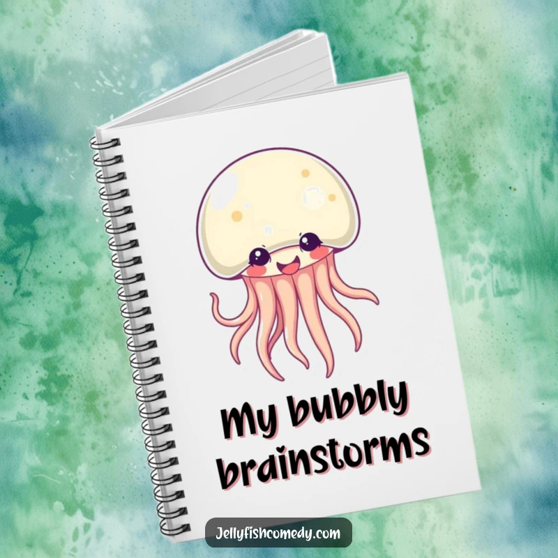 Funny Kawaii jellyfish notebook with a cheerful, giggling creature and its wiggling tentacles. Ideal for jotting down funny thoughts.