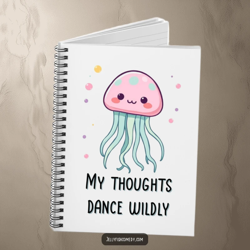 Funny Kawaii Jellyfish Notebook featuring tentacles dancing in a lively pattern, perfect for jotting down ideas.