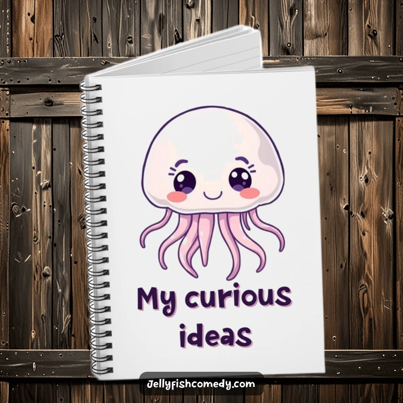 Funny joyful jellyfish notebook, featuring a curious sea creature with wide eyes, ideal for note-taking.