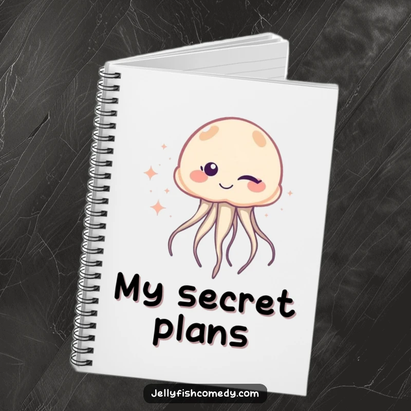 Funny Notebook: A jellyfish winks with one eye, leaving a trail of sparkles, ready to record your thoughts with playful humor.