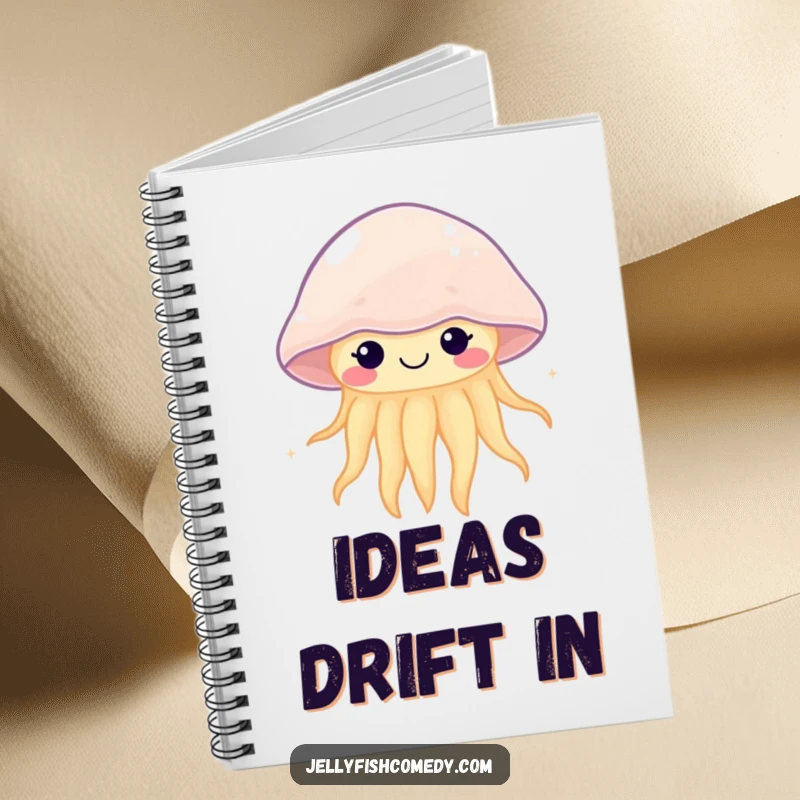 Funny kawaii jellyfish notebook cover with a happy, gently pulsing sea creature, perfect for capturing serene thoughts.