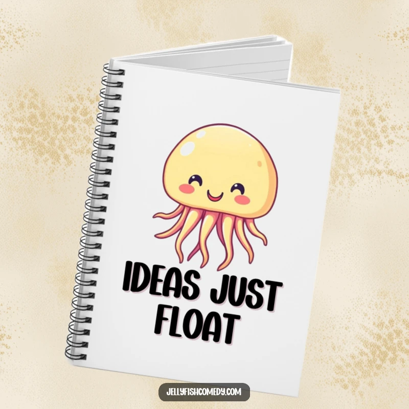 Funny Notebook cover showcasing a beaming, cheerful jellyfish, inspiring joy and creativity for note-taking.