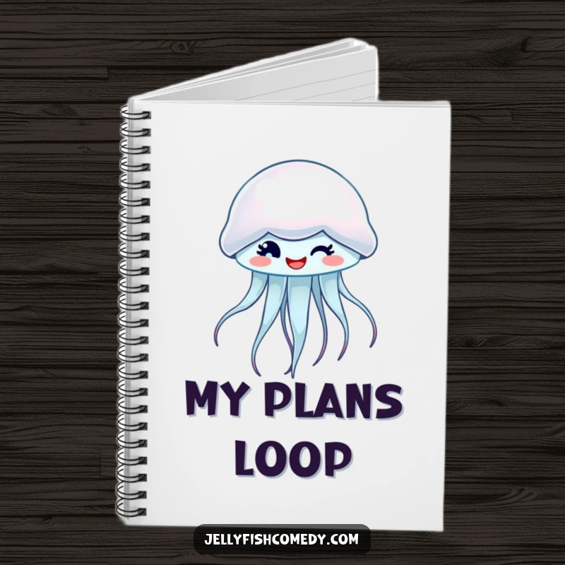Funny notebook with a spinning, winking jellyfish, perfect for jotting down ideas with a playful attitude.