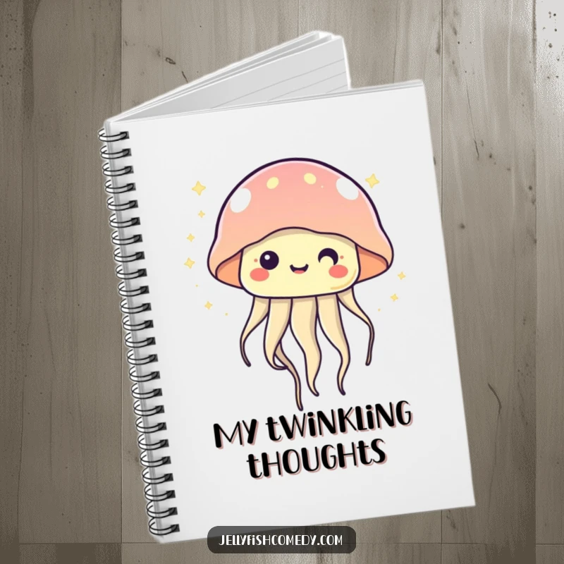 Kawaii jellyfish notebook featuring a cute, twinkling jellyfish floating happily, perfect for jotting down notes with a dose of oceanic magic.