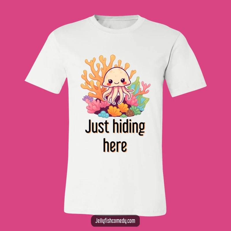 Funny Jellyfish Coral Peek T-Shirt: Comical Cartoon Apparel for Undersea Enthusiasts