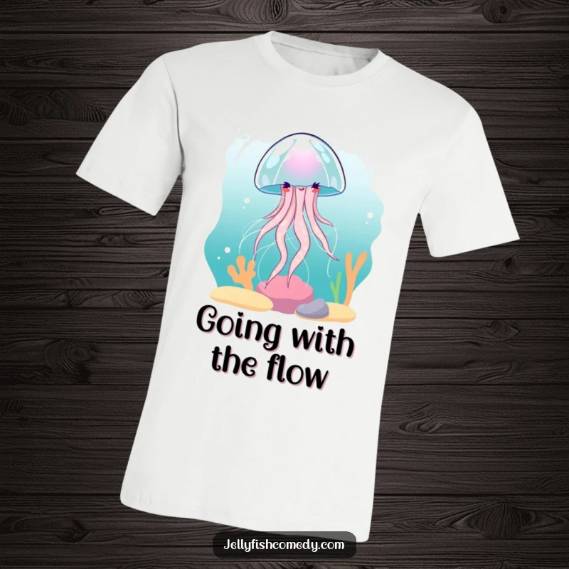 Funny Jellyfish T-Shirt: A jellyfish gracefully dances and spins in a gentle underwater current.
