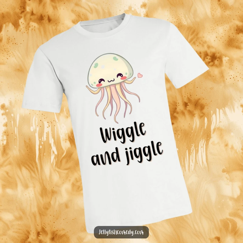 Funny jellyfish t-shirt featuring a quirky jellyfish performing a silly dance with its tentacles swaying in a mesmerizing, rhythmic pattern.