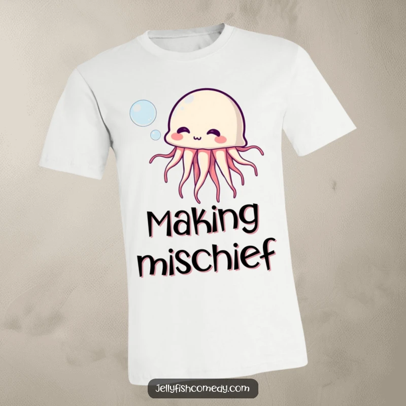 Funny Jellyfish T-Shirt: A silly jellyfish with a funny face happily blows a big, round bubble.