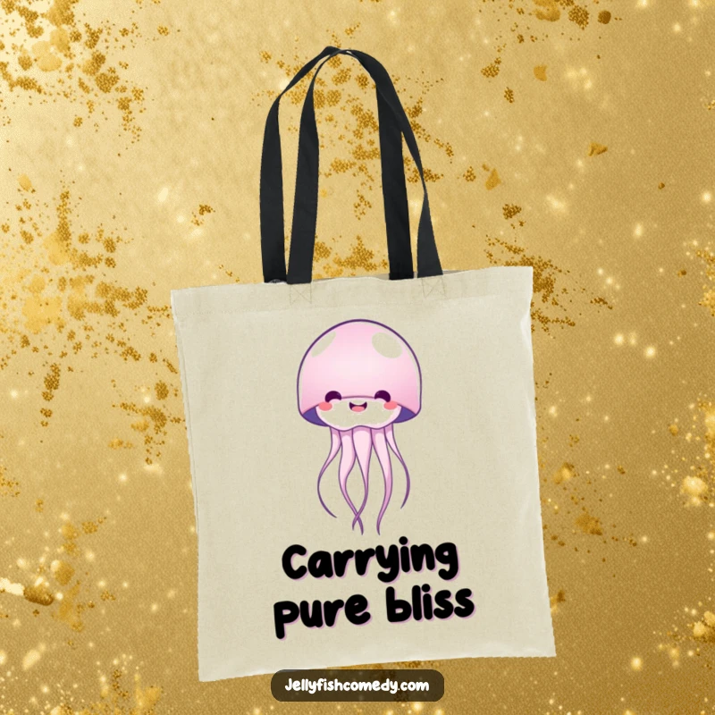 Funny happy jellyfish tote bag, perfect for carrying essentials with a radiating smile, a joy-filled and practical bag.