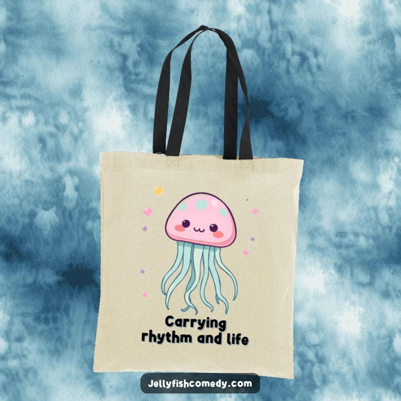 Funny Kawaii Jellyfish Tote Bag showcasing tentacles dancing in a lively pattern, great for carrying essentials.