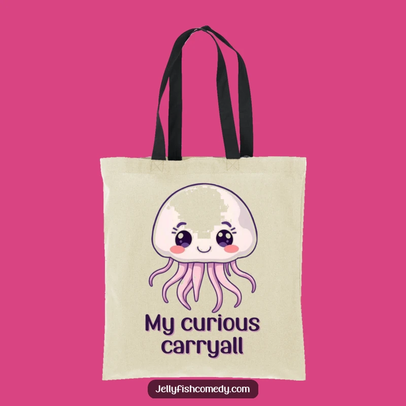 Funny Reusable Joyful Jellyfish Tote Bag, Curious Sea Creature, Perfect Gift