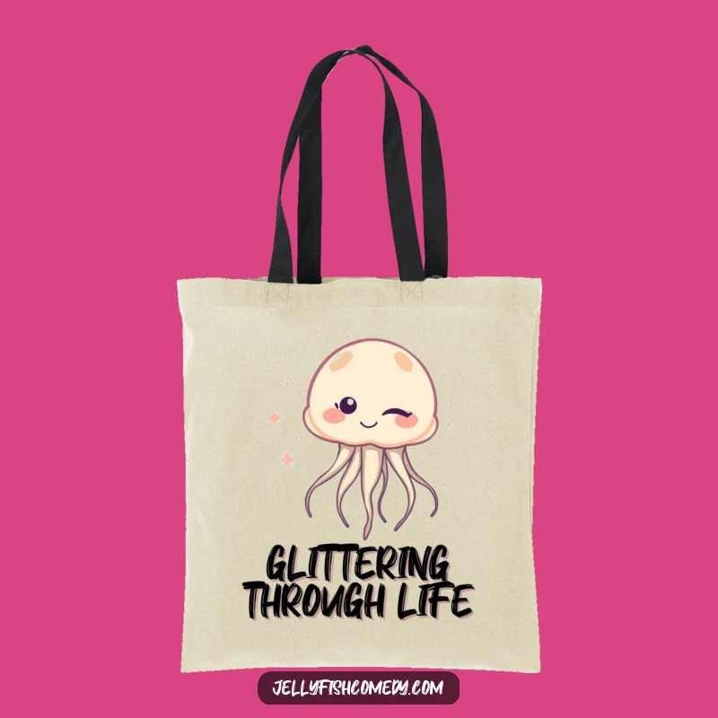 Funny Winking Jellyfish Tote Bag: Sparkle Trail & Everyday Humor